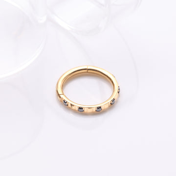 Detail View 1 of Implant Grade Titanium Golden Pyramid Sparkle Studded Geometric Seamless Clicker Hoop Ring-Black